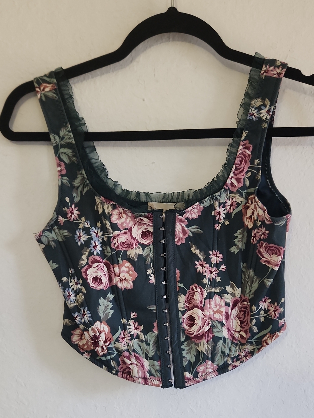 Altar'd State Romantic Coquette Floral Corset Mesh Ruffle Trim Bustier S